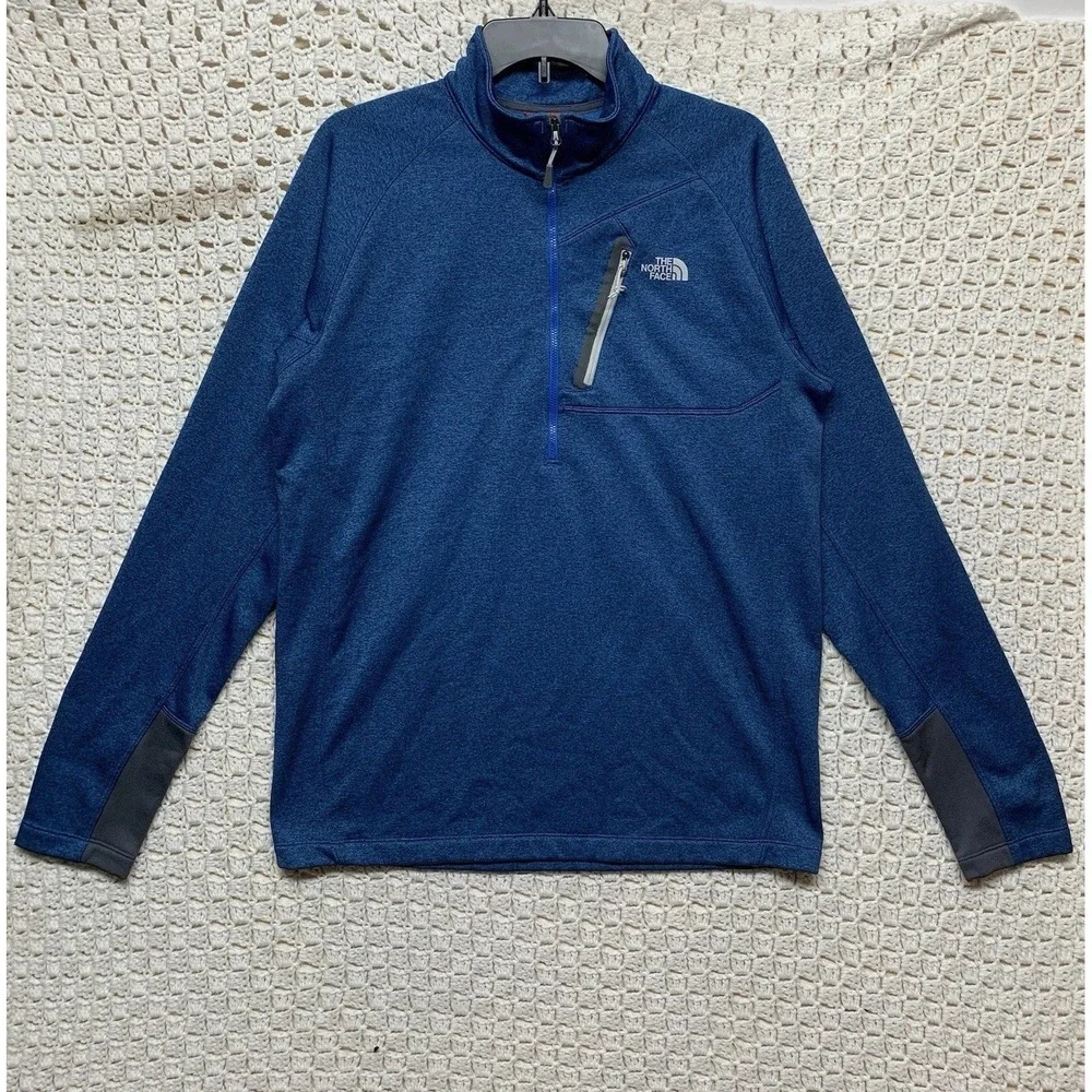 The North Face Sweatershir Men L Fleece 1/4 Zip Blue Front Chest Pocket Pullover
